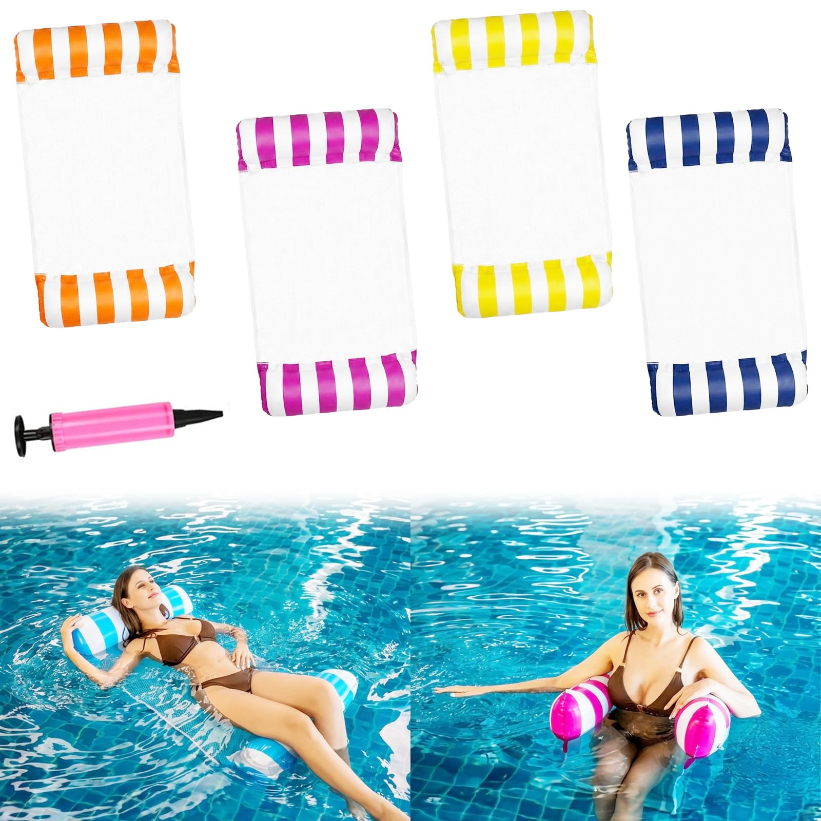 4pcs Amaca gonfiabile ad acqua 4 in 1,Gonfiabile Piscina Galleggiante Amaca,Gonfiabili Per Piscina,Materassino Mare,per adulti e galleggianti per piscina