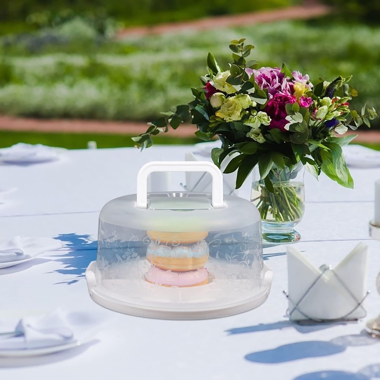 Dessert Boxes Handles Cake Carrier Lid Round Cake Storage Airtight for Birthday Parties