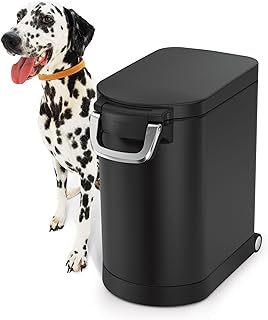 simplehuman 25 Liter, 27 lb / 12.2 kg Medium Pet Food Storage Container for Dog Food, Cat Food, and Bird Feed, Alloy Steel, Matte Black