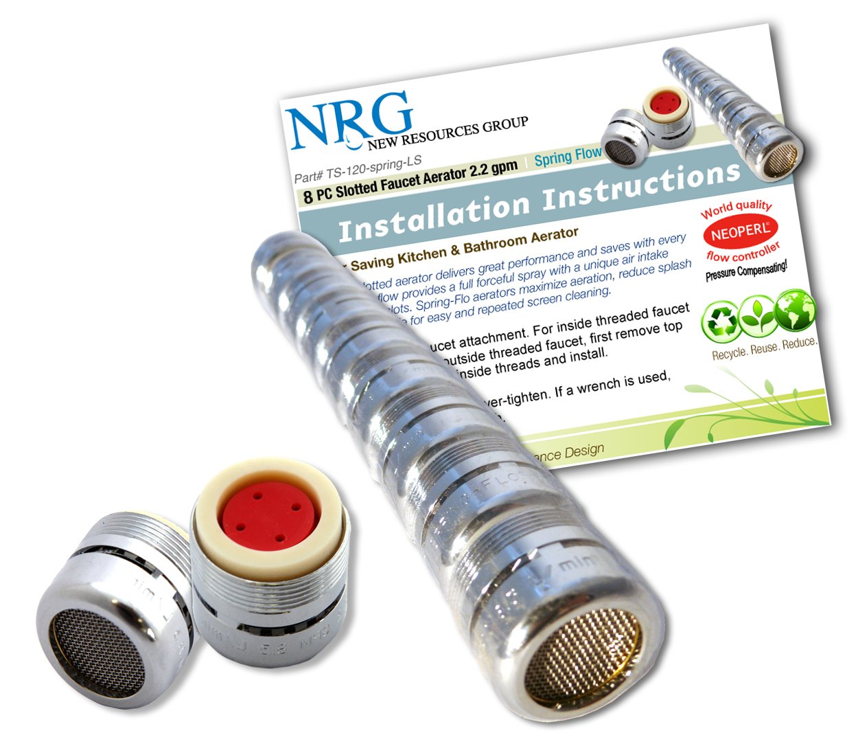 8 Pc Lifesaver Pro-pack Spring Flo 2.2 Gpm Slotted Faucet Aerator Dual Threaded/Aerated Full Stream | Plumbers Choice