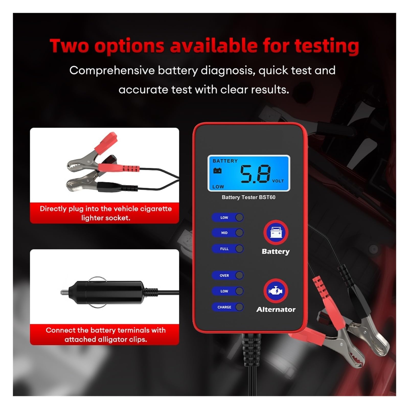 Probador De Batería De Coche Digital De 12V, Probador Rápido, Alternador De Carga Con Adaptador De Encendedor De Cigarrillos, Analizador De Batería De Coche