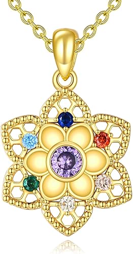 SILBAZ Collar de loto, collar de chakra de loto, collar con colgante de 7 chakras, collar de yoga, loto chakra, joyería de regalo para mujeres,