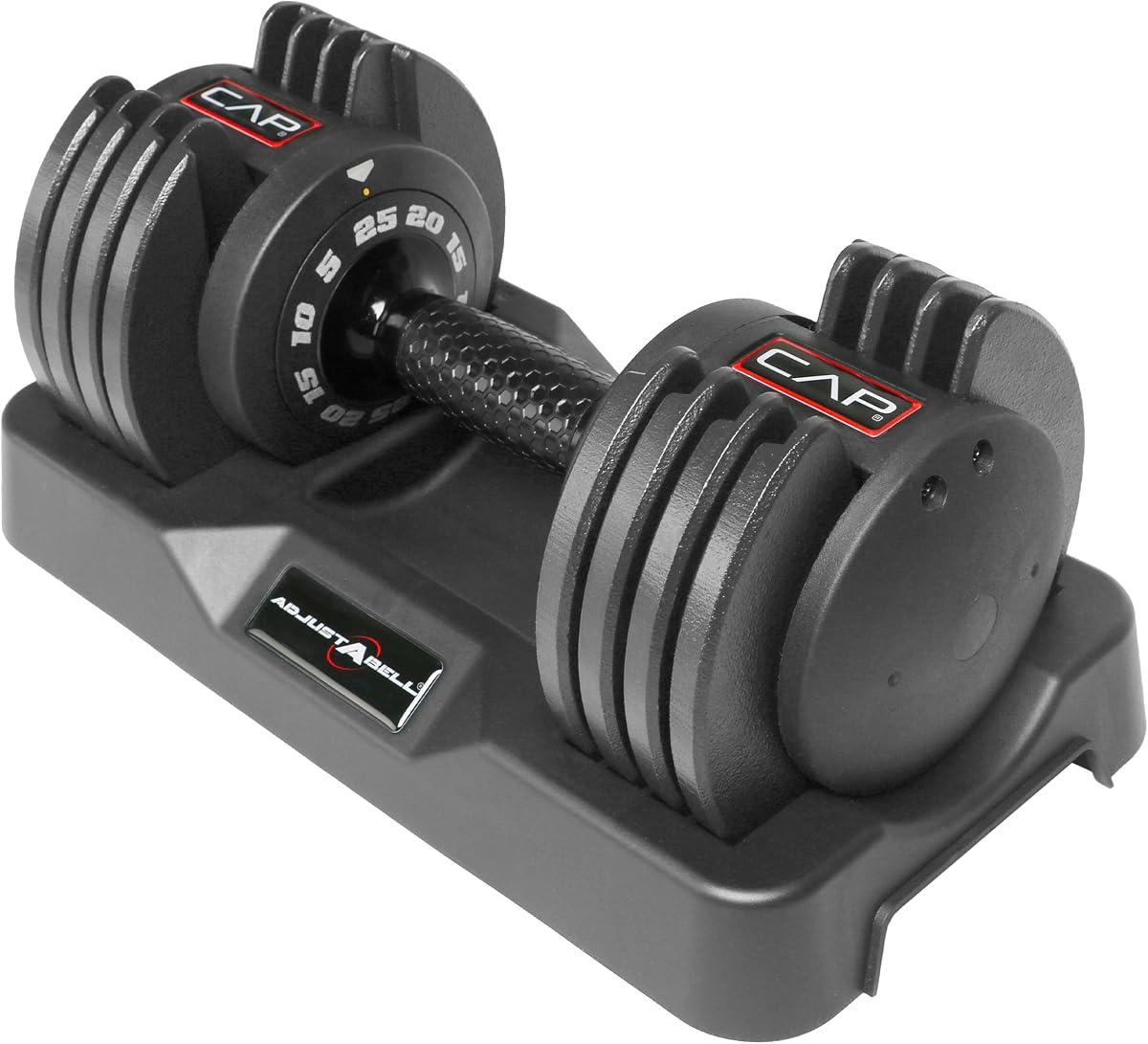 CAP ADJUSTABELL Adjustable Dumbbell Set, Premium Quick Select Adjustable Weights for Strength Training, Singles & Pairs, 12.5 LB, 25 LB & 55 LB, Round Dumbbells, Multiple Grip Handle Options