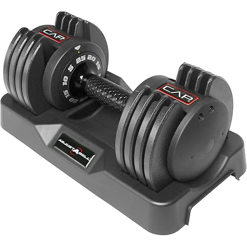 CAP Barbell ADJUSTABELL Adjustable Round Dumbbell Weights - Singles & Pairs | 12.5 lb, 25 lb & 55 lb | Multiple Handle Options