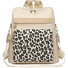 Convertible Backpack for Women,Leopard print shoulder bag,Lightweight Water-resistant Nylon Travel Bag,Daily Commute beige