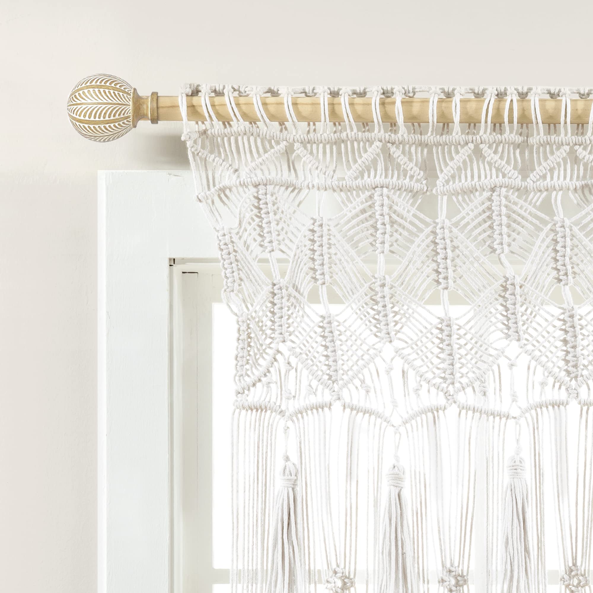 Lush Decor Boho makramowy frędzle bawełniana zasłona/zasłona kuchenna/dekoracja ścienna, 76 cm dł. x 102 cm szer., biała