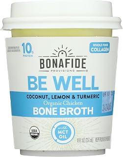 Bonafide Provisions Organic Lemon Turmeric Coconut Keto Bone Broth - Frozen 8oz Chicken Broth, Gluten-Free Paleo Keto Friendly
