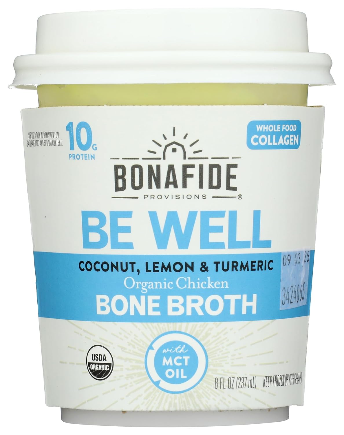 Bonafide Provisions Organic Lemon Turmeric Coconut Keto Bone Broth - Frozen 8oz Chicken Broth, Gluten-Free Paleo Keto Friendly