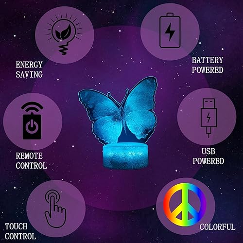 Miniatura 7 de Luz nocturna de mariposa, regalos de mariposa para niños y niñas, lámpara LED 3D de animales ilusión con control remoto, 16 colores cambiantes +