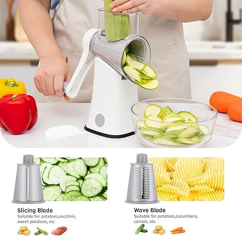Miniatura 3 de Rallador de queso giratorio 5 en 1, manivela de mano, trituradora de verduras con 5 cuchillas intercambiables, ralladores para cocina, herramienta