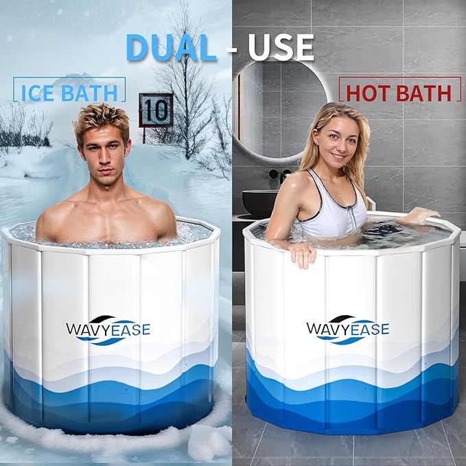 Portable Bath Tub for Adults -(31.5"L x 26"H) Foldable Cold Plunge Tub for Recovery - Collapsible Soaking Bath Tub for Shower Stall Home SPA - Outdoor Ice Bathtub for Athletes (White)