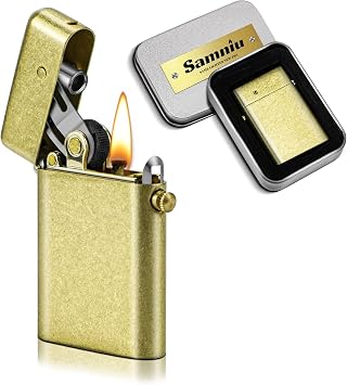 SAMNIU Vintage Trench Lighter, Classic Flip Copper Kerosene Lighters, with Replaceable Flint and Regulator, Cool Antique Brass Lighters for Men No Fuel