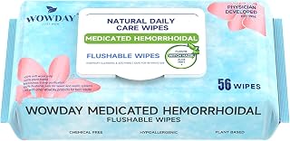Flushable Hemorrhoid Wipes | Medicated Witch Hazel Wipes Ph Balanced | 56 Count Fragrance Free Adult Hemorrhoid Treatment Witch Hazels Wipe for Butt Itch Relief Soothing