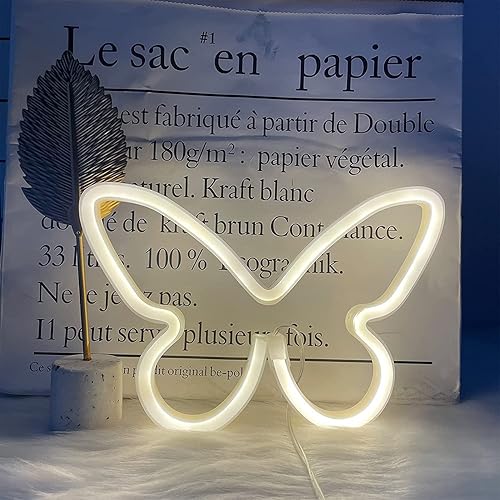 Miniatura 3 de TTY Letreros LED de mariposa de neón, luz LED de noche, bonita decoración de pared de habitación, funciona con pilas o USB, arte decorativo,