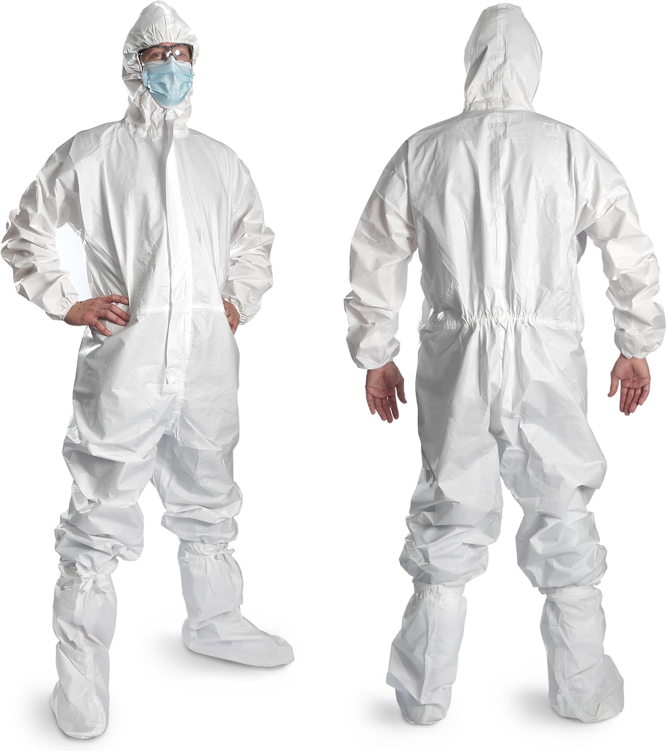 Disposable Microporous Coated Coverall Suit – Elastic Wrists, Ankles, Waist & Hood – Breathable, Splash-Resistant, Ideal for Painting, Cleaning & Industrial Use – 10-Pack, Large Size