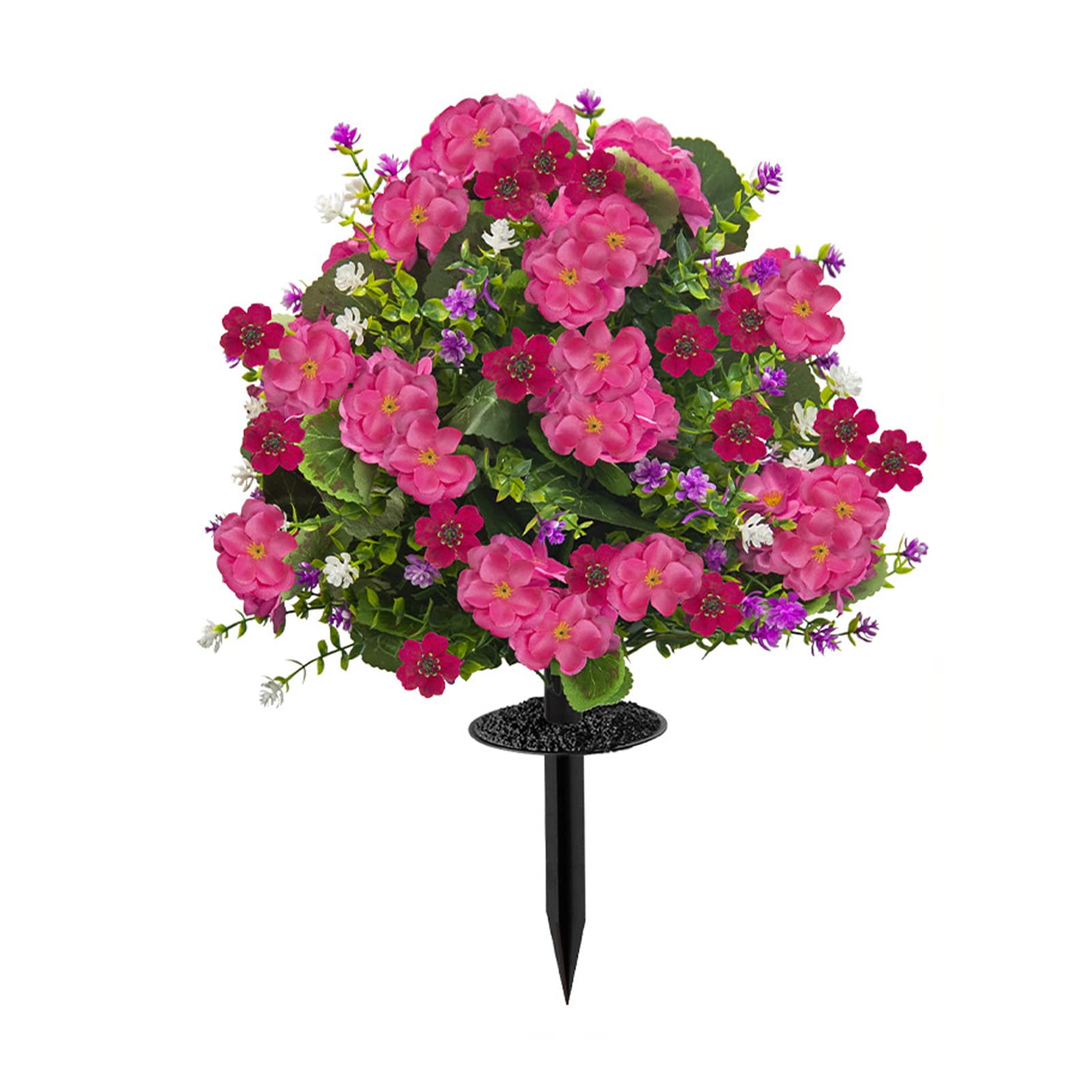 CAZSTYK Artificial Green Plant with Stake Weather Resistant Plant Leaves with Realistic Silk Flower for Garden Yard Outdoor Garden Decoration