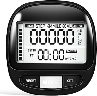 INOOMP 3D Pedometer for Walking, Simple Step Counter Step Tracker with Clip Large Digital Display for Men Women Kids Adults Seniors