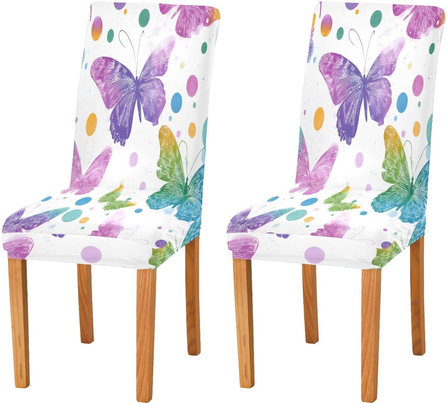 ALAZA Chair Covers for Dining Room, Dreamy Butterfly Polka Dot Pattern Stretch Chair Cover Sets Chair Protector Removable Washable for Ktichen Restaurant Hotel