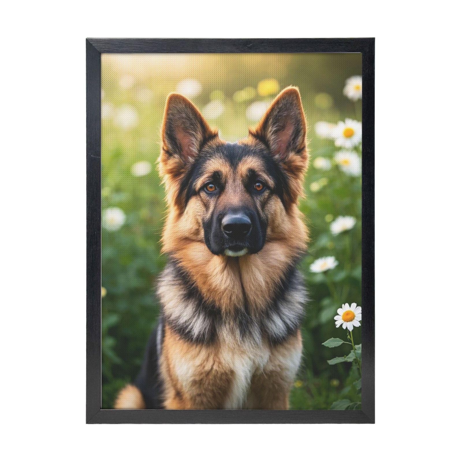 Framed Wall Art - Decorative Canvas Painting Cute Pet German Shepherd Dog Pictures Poster Aesthetic Modern Prints Artwork for Bedroom Office Wall Decor Ready To Hang 12x16 in