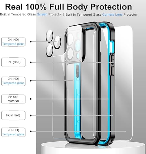 Miniatura 2 de Temdan Funda impermeable para iPhone 14 Pro, protector de pantalla de vidrio templado 9H integrado [IP68 bajo el agua] [militar a prueba de caídas]