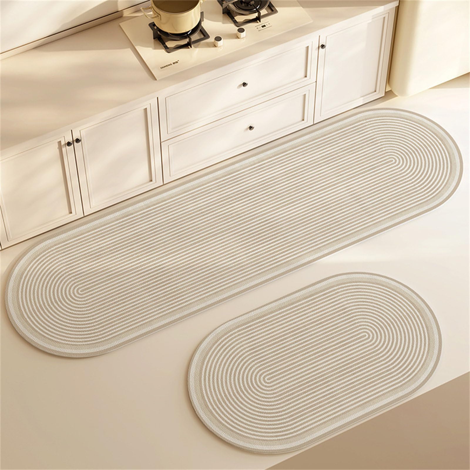 Highdi Oval Kitchen Rug, Water Absorbent Kitchen Mat, Non Slip Washable Anti-Fatigue Standing Mat, Quick Drying Diatom Mud Long Carpet for Entryway, Laundry Room, Hallway, Sink (Beige,40x60cm)