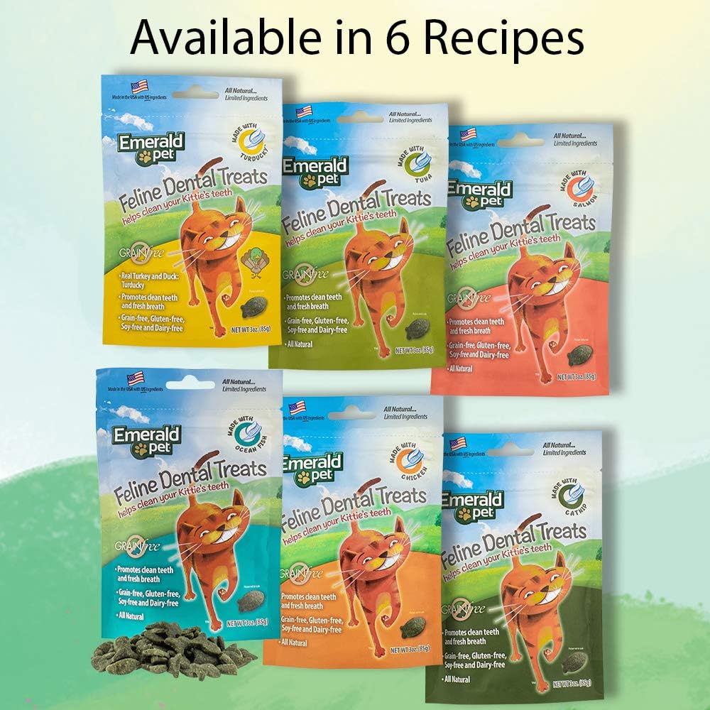 Emerald Pet Feline Dental Crunchy Natural Grain Free Cat Treats, Made in USA : Pet Snack Treats : Pet Supplies