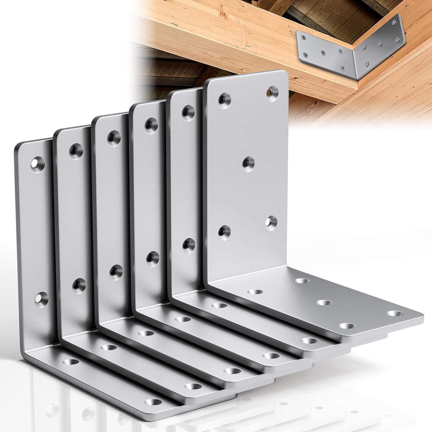 5" X 5"Heavy Duty Shelf Brackets,6PCS L Brackets for Wood,L-Shape Corner Bracket,90 Degree Angle Bracket,Galvanized Corner Brace for Wood Furniture, Bed Frames, Shelving & Timber Projects