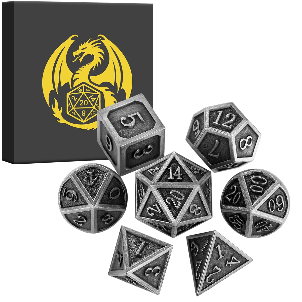 Metal Dice Set, 7pcs Polyhedral Metal DND Dice Set, DND Starter Set, D&D Gifts with Gift box