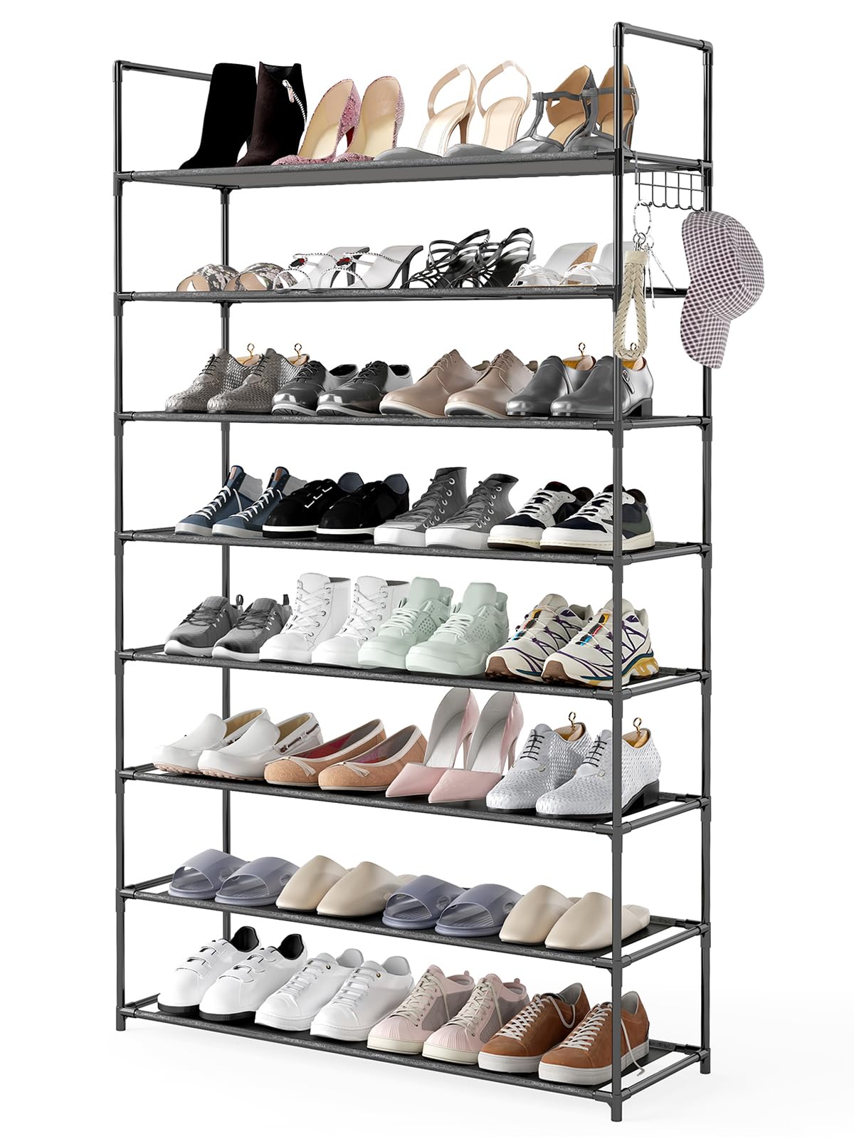 GROWNEER Shoe Rack 8 Tier, Storage Organizer for 32-40 Pairs, Shoe Slot with Side Storage Bag Space Saving Large Shelf Holder for Closet Entryway Garage Bedroom (8 Tier)