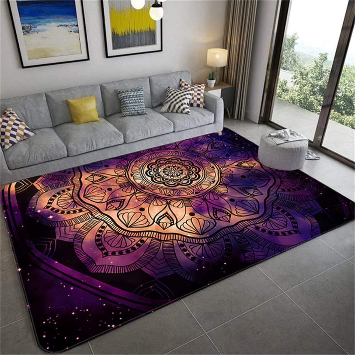 Mandala styl boho dywan do domu, niebieski, fioletowy, zielony, żółty, gwieździste niebo, etniczne geometryczne kwiaty, duży dywan do sypialni, salonu, dekoracja, mata do jogi, dziewczyna, kobiety, prezenty (kolorowy 4, 140 x 200 cm)