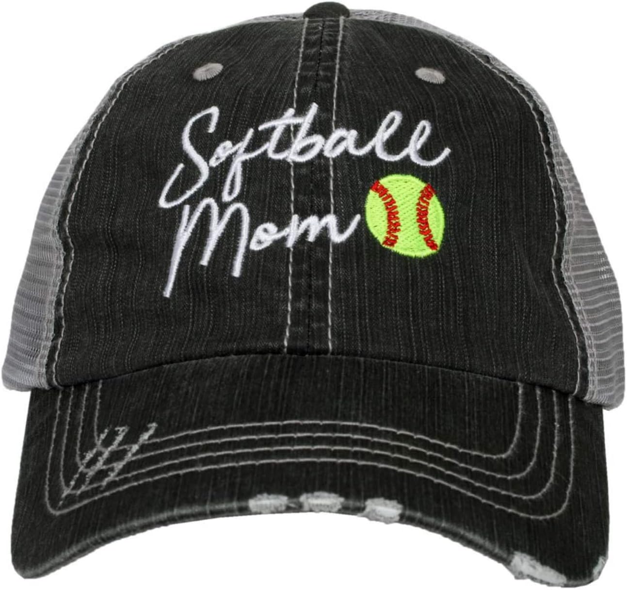 KATYDID Softball Mom Baseball Cap - Trucker Hat for Women - Stylish Cute Sports Hat (Softball Mom – Small Lettering) Gray