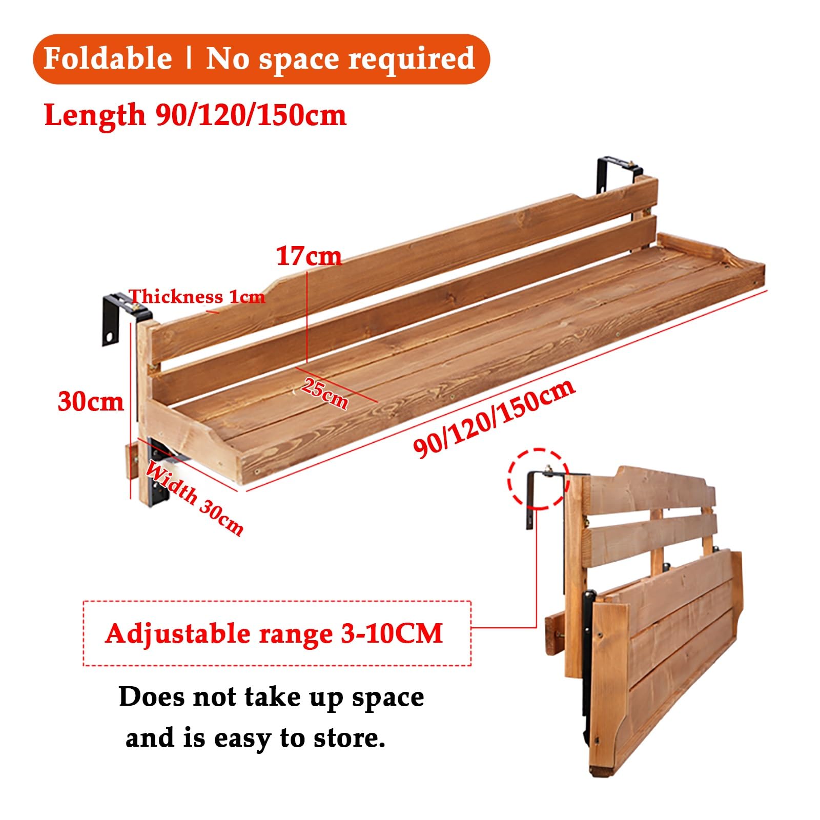 Tavolo pieghevole da balcone, tavolo da balcone per esterni, tavolo da ringhiera per balcone, tavolo da terrazza con ringhiera per balcone da giardino(90cm)