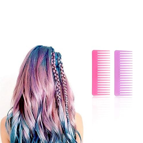 Miniatura 6 de Peine de dientes anchos para cabello rizado, cabello seco y húmedo, sin mango, peine desenredante para peinar (morado, rosa, 2 piezas)