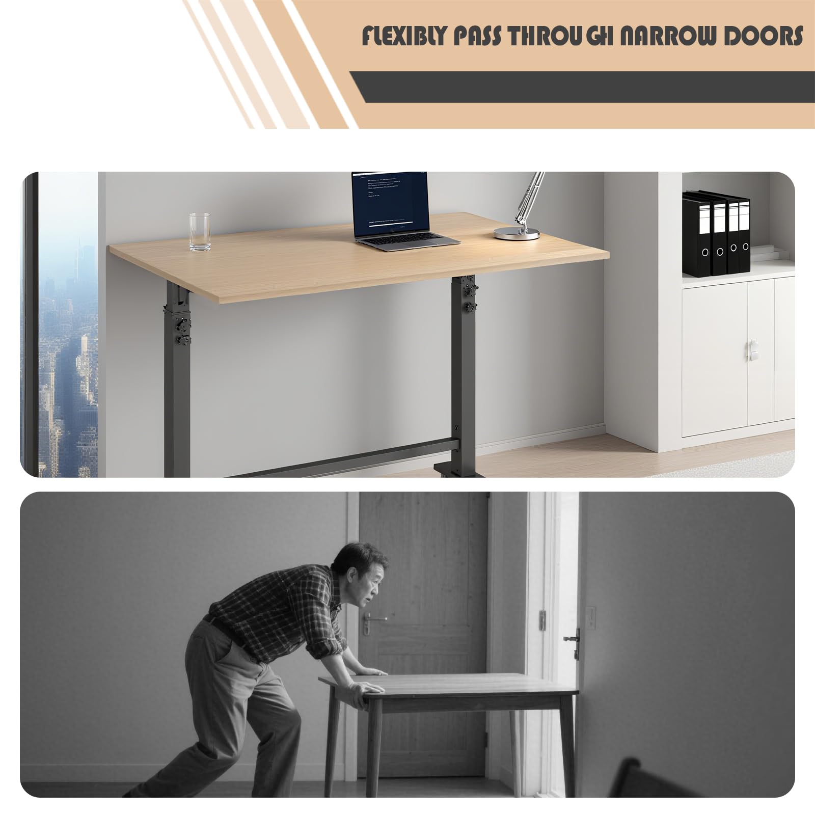 LARBANKE Klappbare Werkbank (115cm) Belastbar bis 363kg, Mobiler Arbeitstisch Höhenverstellbar (85-115cm), Schwerlast-Tisch mit Rollen & Skala, Werkzeuglose Montage