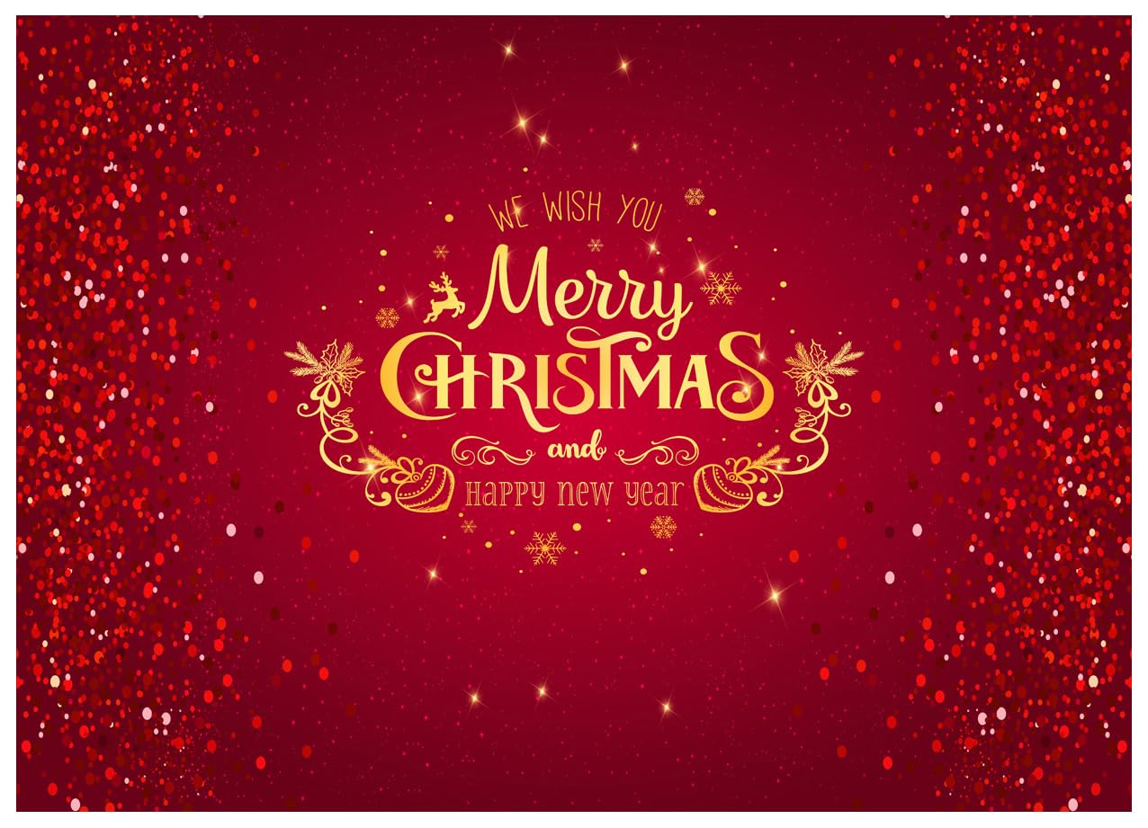WOLADA Merry Christmas and Happy New Year Photography Backdrop Red Glittery Background Ideal for Christmas Parties Holiday Photo Shoots Family