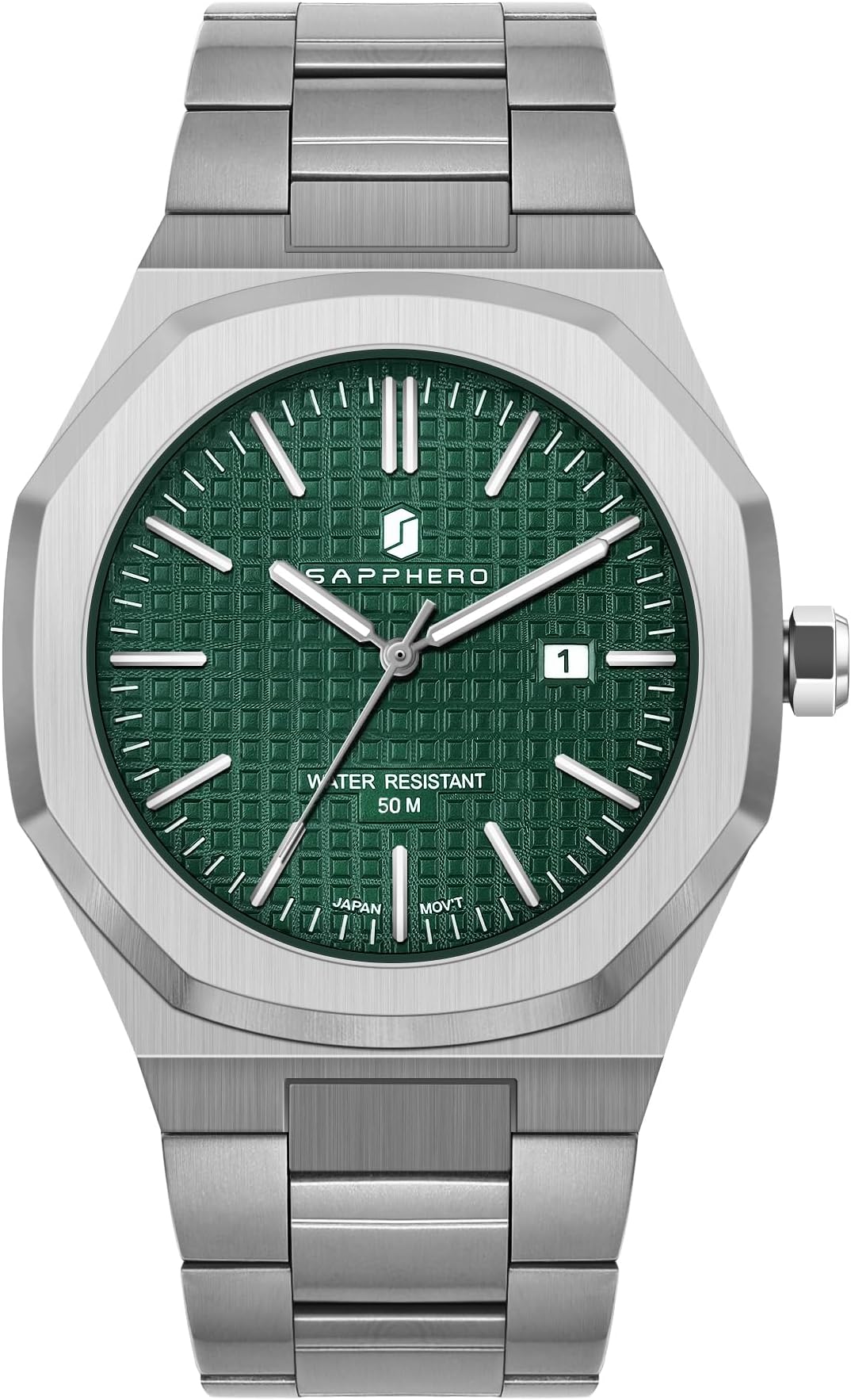 SAPPHERO Watches Men Octagonal Stainless Steel Waterproof Analog Japanese Quartz Wrist Watch Date Classic Business Luxury Watches for Men Elegant Gifts