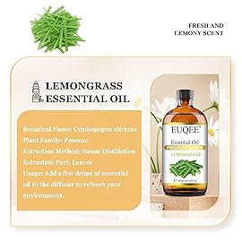 EUQEE Lemongrass Essential Oil 118ml Premium Lemongrass Oil with Glass Dropper, Great for Diffuser, Candle Making - 4Fl. Oz