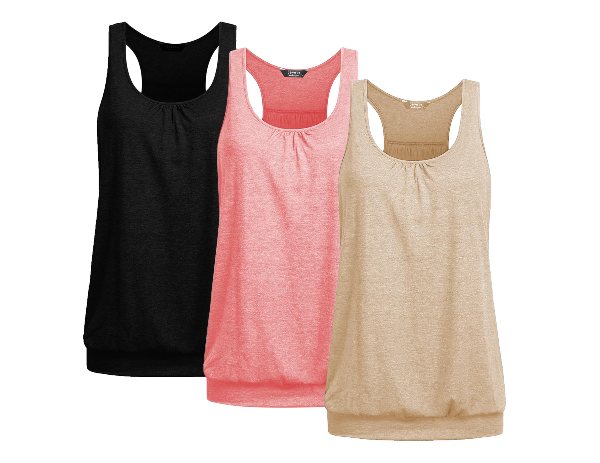 Beyove 3 Pack Banded Bottom Workout Tops for Women Tummy Flattering Yoga Tank Tops Plus Size Racerback Athletic Gym Shirts