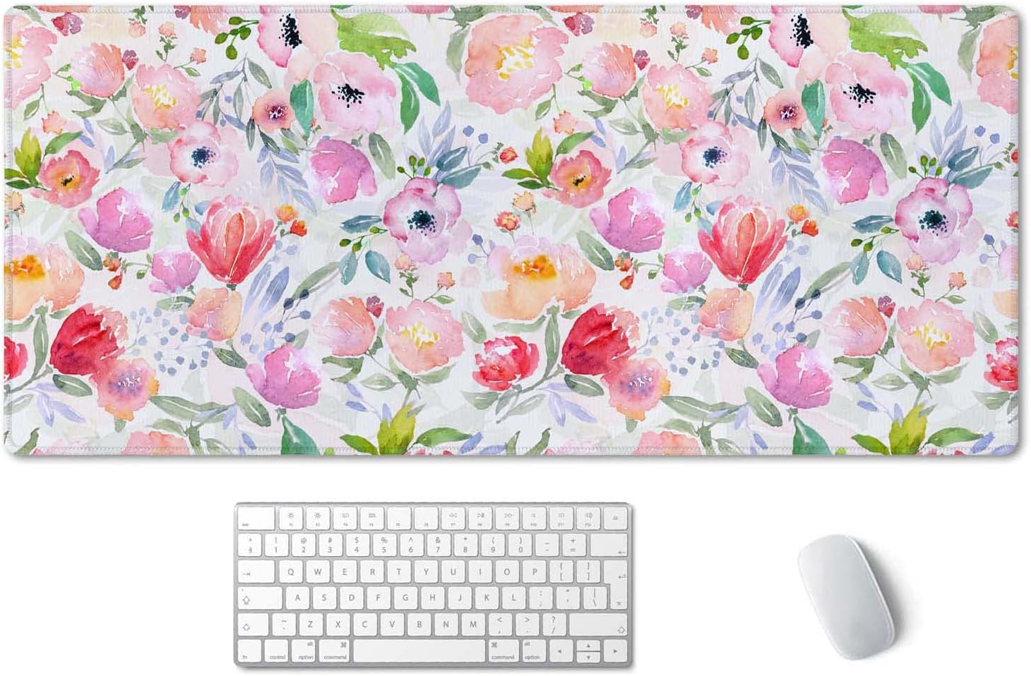 SSOIU Extended Gaming Mouse Pad (35.5x15.7 in), Large Stable Rubber Base Mousepad with Stitched Edges, Keyboard Mouse Mat Desk Pad for Work, Game, Office, Home - Watercolor Floral Botanical Pattern