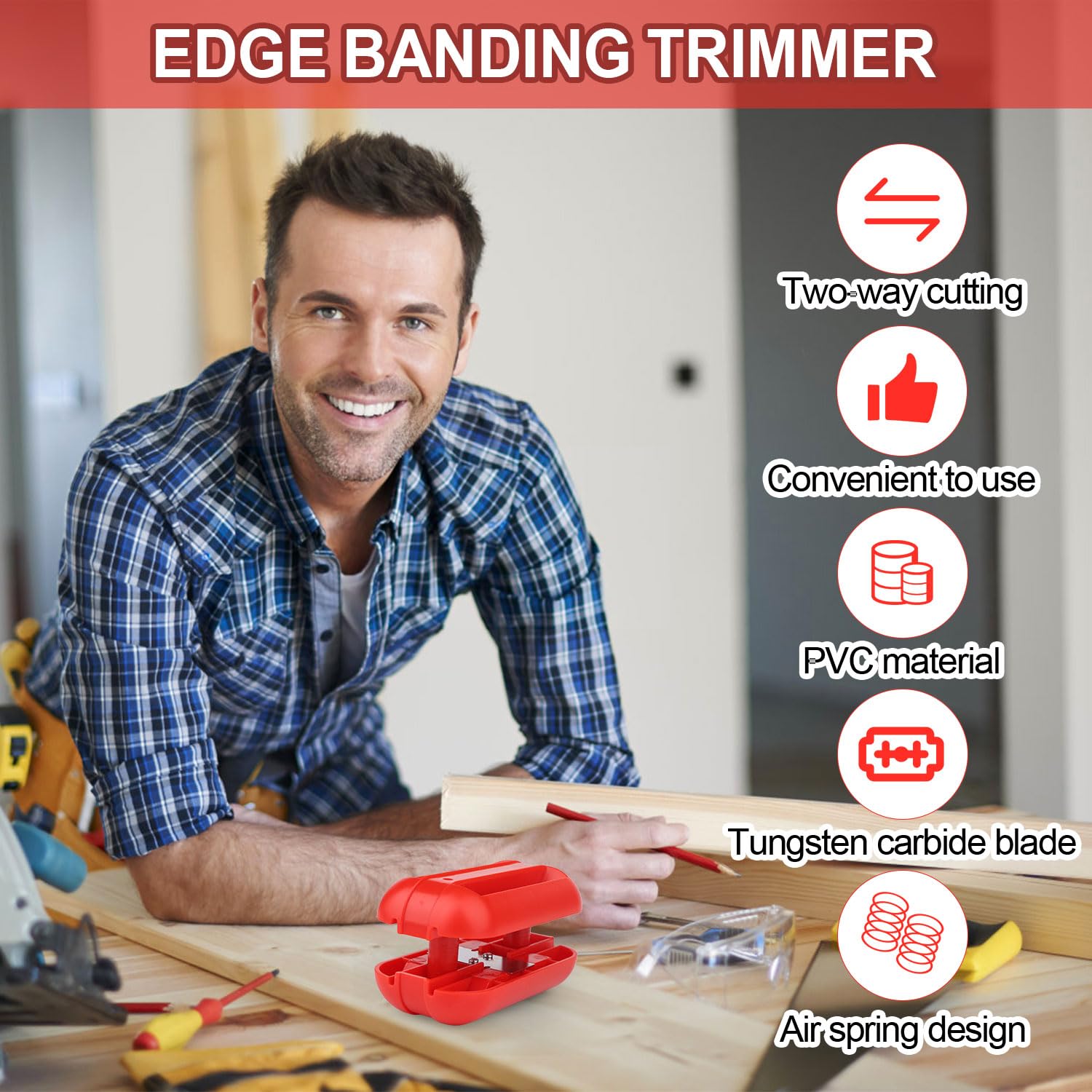 Grusce Edge Banding Trimmer Veneer Edge Cutter Edge Banding Cutter Tool with Tungsten Carbide Blade Manual Woodworking Veneer Trimmer Hand Edge Banding Tool for Wood Veneer