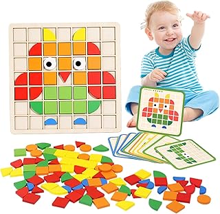 Quebra-cabeças de mosaico para crianças, brinquedos de quebra-cabeça | Brinquedos educativos de madeira com desenho de montagem, brinquedos de descoberta de mosaico 3D, blocos de construção criativos para crianças meninos meninas idades 4 5 6 7 anos Unniq