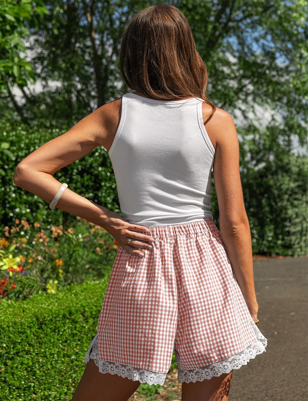 TARSE Gingham Shorts for Women Boxer Lace Trim Sleep Pajama Lounge Shorts Summer Casual Home Wear Bottoms - Image 5