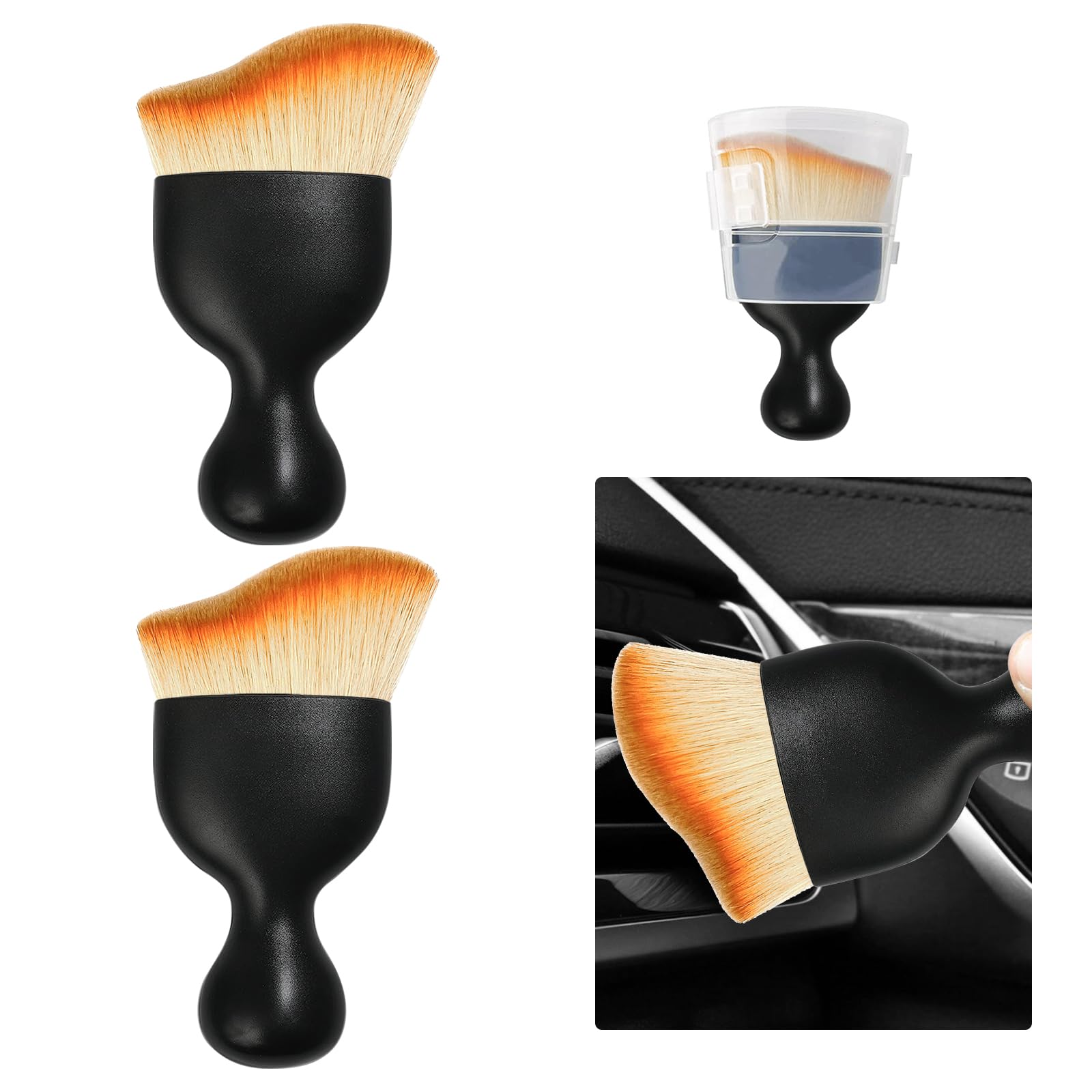 Ziciner 2 PCS Car Detailing Brush, Curved Soft Bristles Auto Removal Dust Collectors, Universal Vehicle Dashboard, Air Conditioner Vents etc Interior Cleaning Tool Accessories (Yellow)