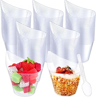 150 Pack Clear Plastic Dessert Cups with Tasting Spoons, Appetizer Cups Yogurt Parfait Bowls with Clear Spoons for Party Supplies Catering Chocolate Desserts Buffet Food Display (5 oz)