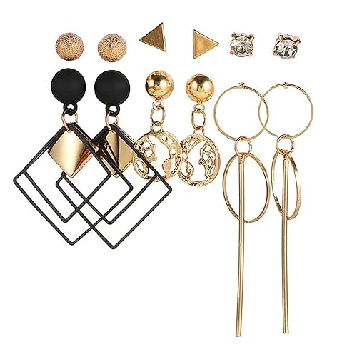 Fashion Frill Delicate AD Geometric Gold Plated Stud & Drop Earrings For Women Girls Combo (Style 1)