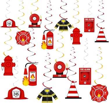 48Piease Firetruck Hanging Swirls Firetruck Birthday Party Decorations Double-Sided Firefighter Fireman Fire Rescue Ceiling Streamers Firetruck Foil Spirals Hanging Decor