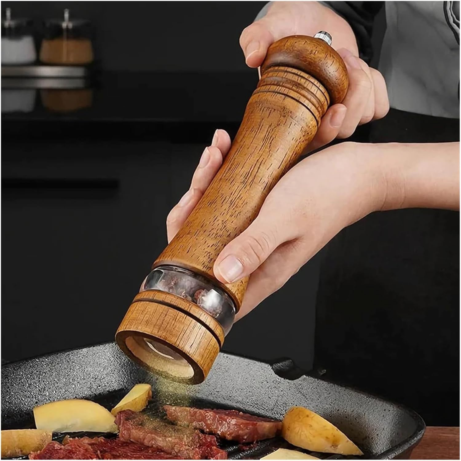 Grinder Adjustable Coarseness Acrylic Visible Window Kitchen Home Refillable Spice Mills(4 inches)