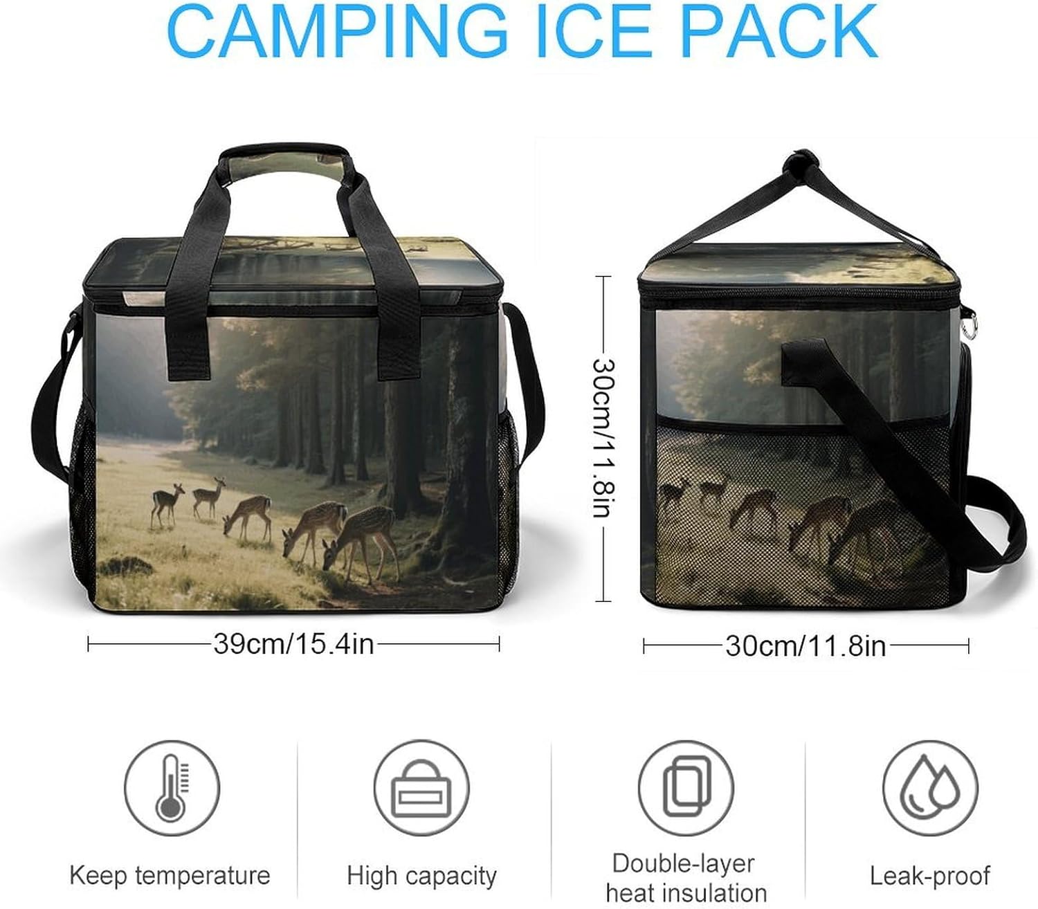 Insulated Picnic Backpack Tote Bag, Large Capacity 30L Deer Cooler Bag Leakproof Beach Bags Portable Lunch Box Waterproof Picnic Basket for Beach Camping BBQ