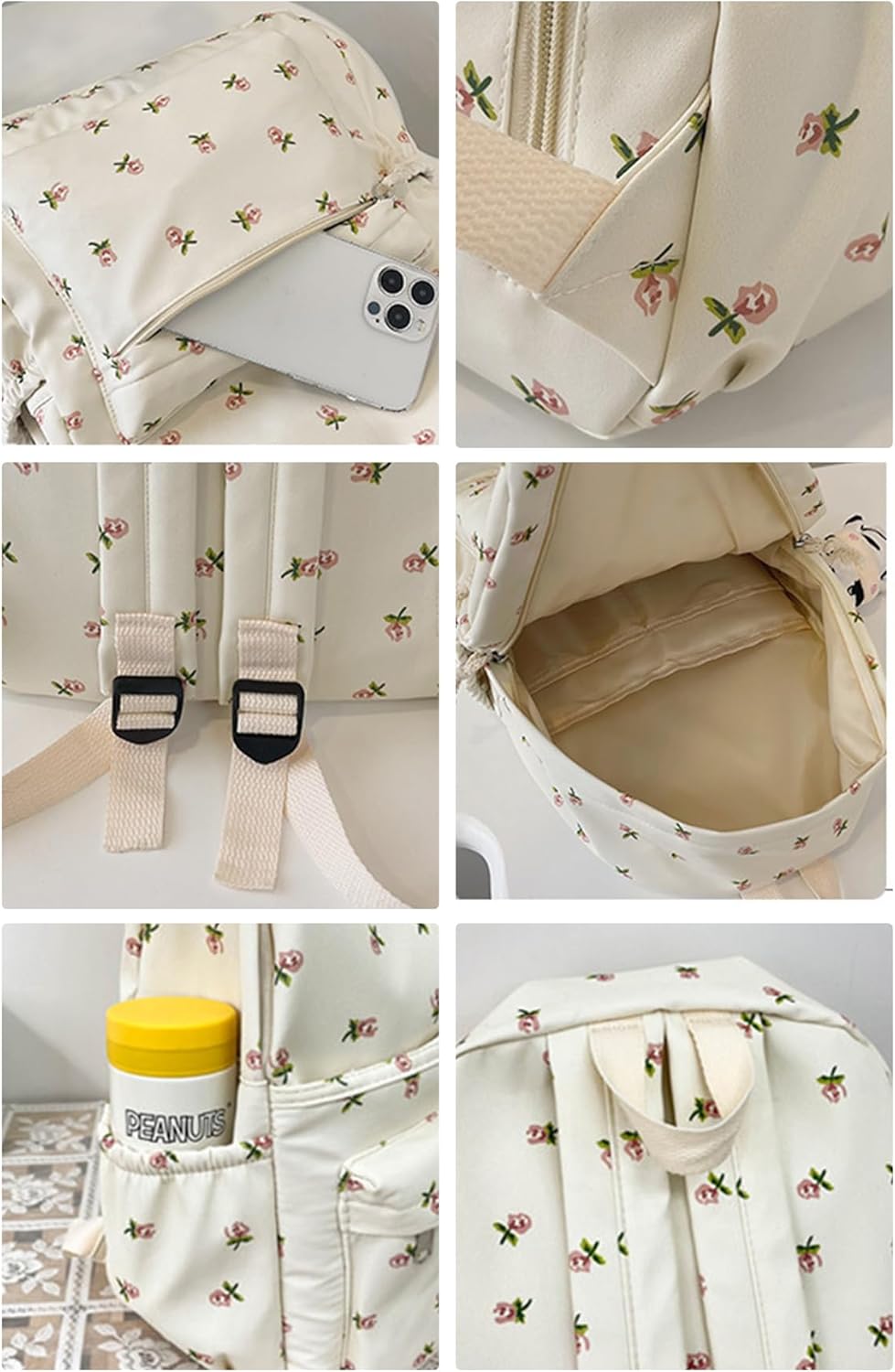 TeeYee Backpack Daypack Rucksack Lightweight Floral Nylon Laptop Backpack 211beige