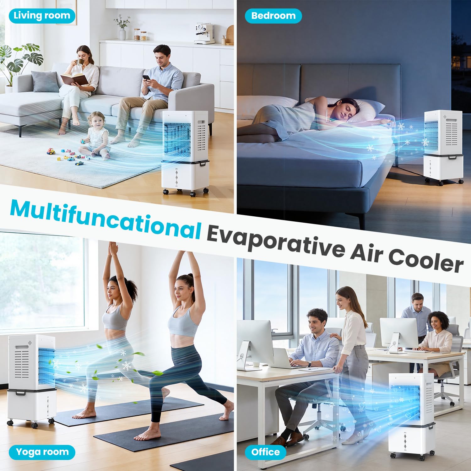 Climatiseur Mobile Sans Évacuation 12L, Rafraîchisseur d'Air Portable 3-en-1 avec 6 Vitesses, Climatiseur Mobile Silencieux avec Télécommande, Minuterie 24H, Refroidisseur d'Air 45W Économe en Énergie